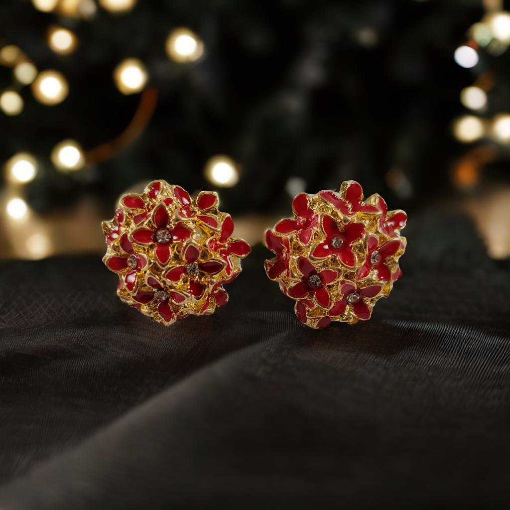 Veloura -Red- Floral Studs