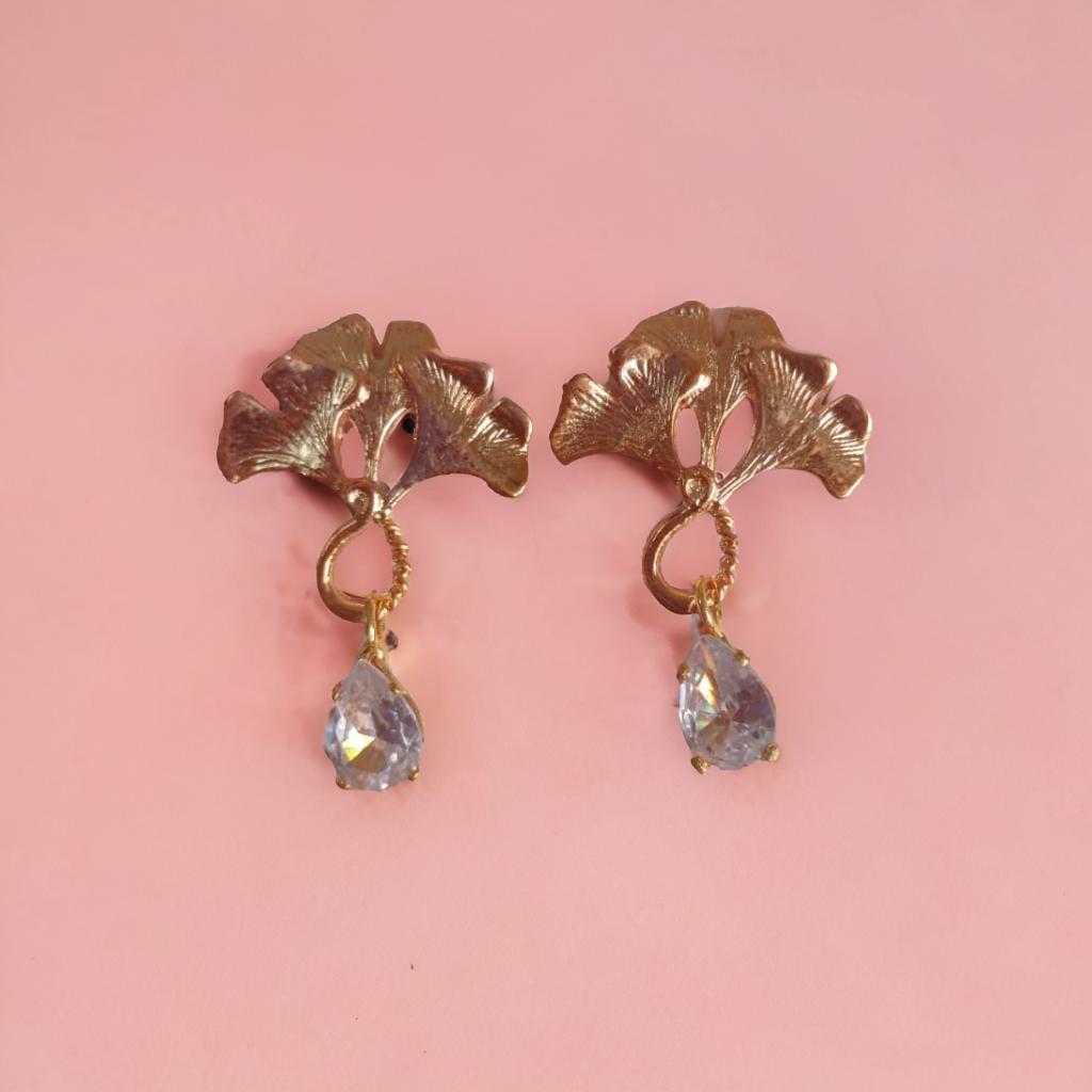 Ginkgo Leaf Drop Earrings - Rose Gold