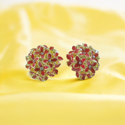 Veloura -Red- Floral Studs