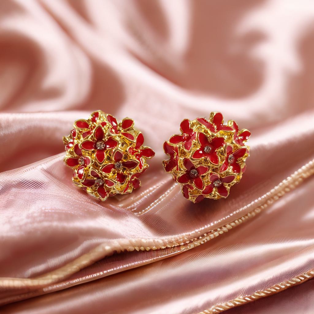 Veloura -Red- Floral Studs