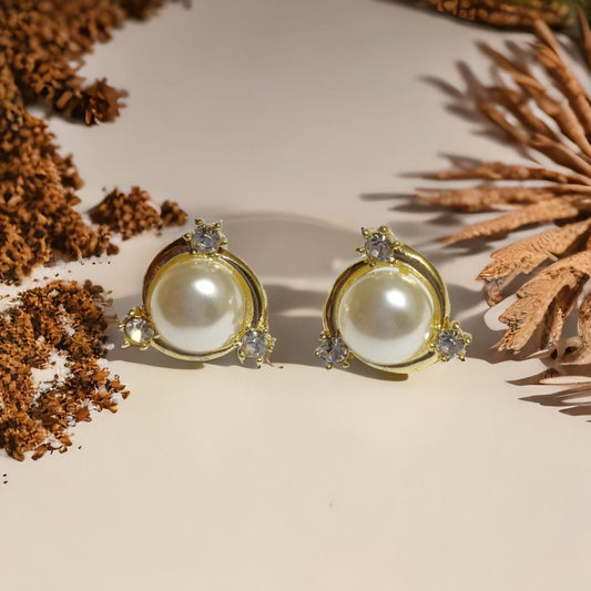3D Pearl Studs -  Golden
