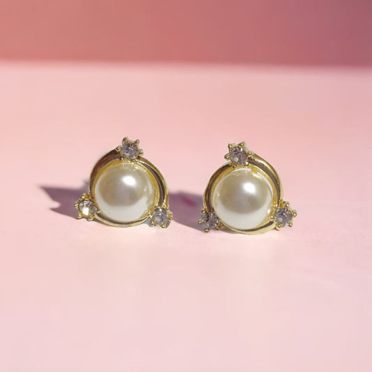 3D Pearl Studs -  Golden