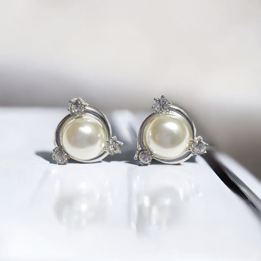 3D Pearl Studs - Silver