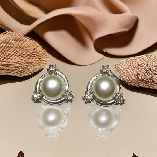 3D Pearl Studs - Silver