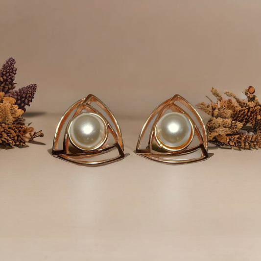Twin Triangle Pearl Studs - Rose Gold