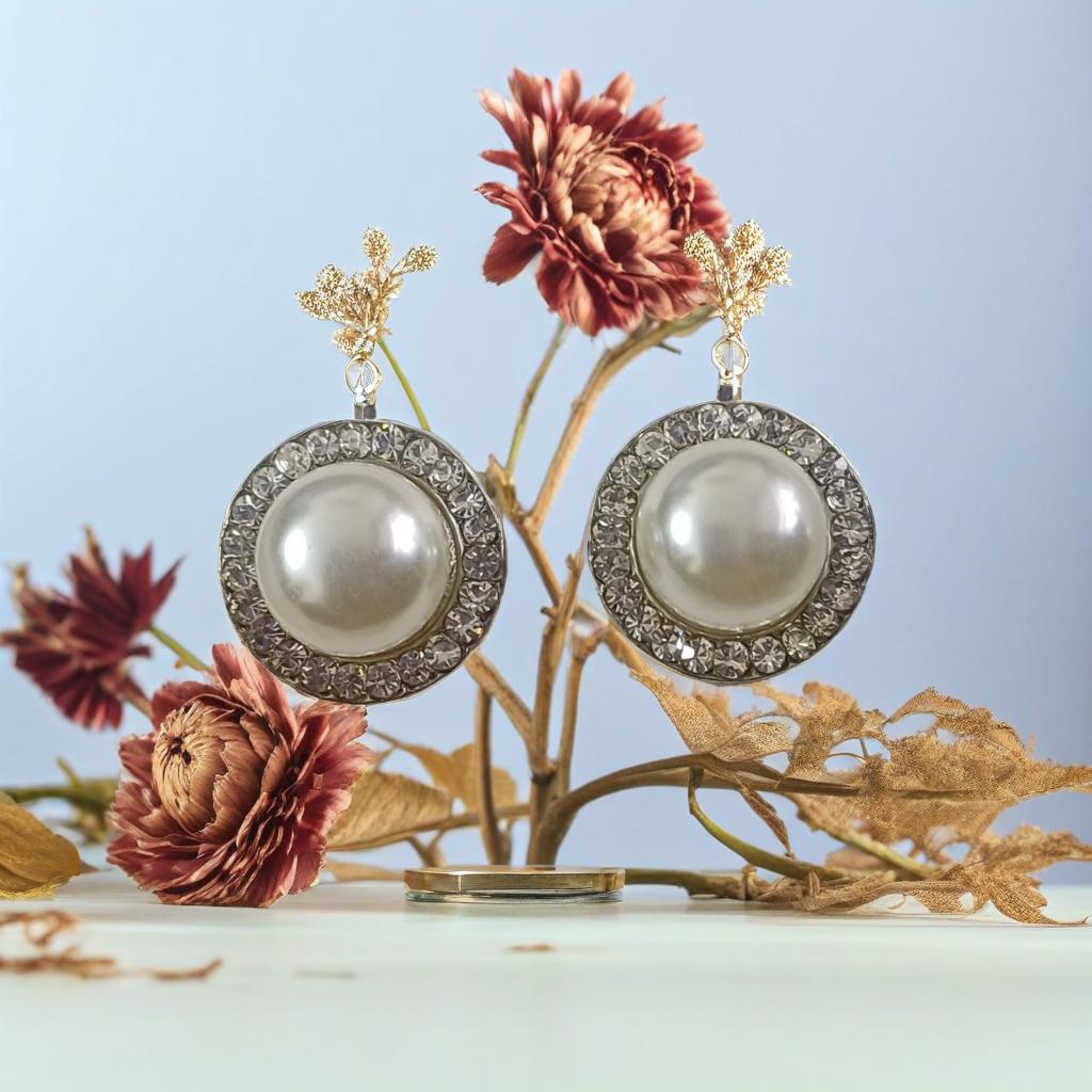 Halo button pearl stud