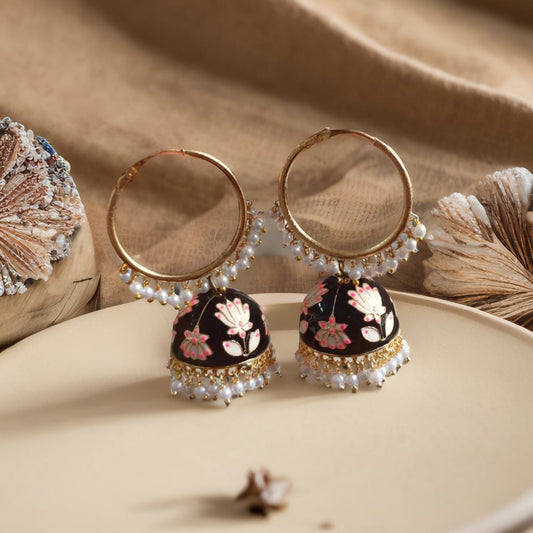 Meenakari hoop jhumkas - Black