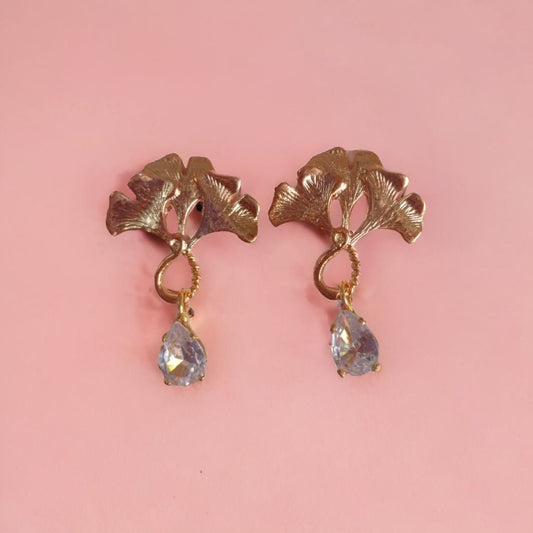 Ginkgo Leaf Drop Earrings - Rose Gold