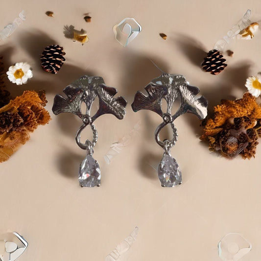 Ginkgo Leaf Drop Earrings - Silver