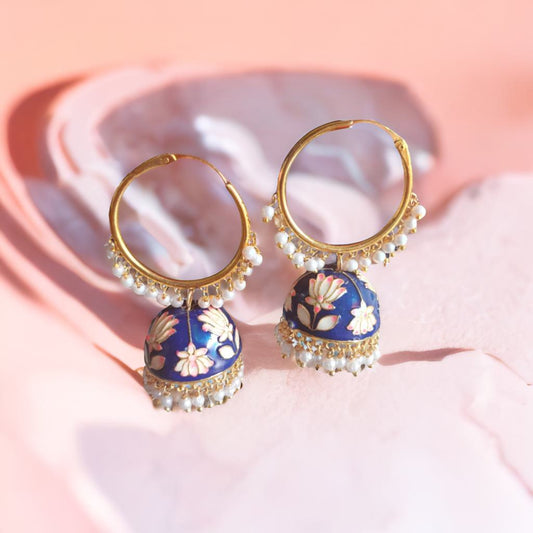 Menakari Hoop jhumkas - Royal blue
