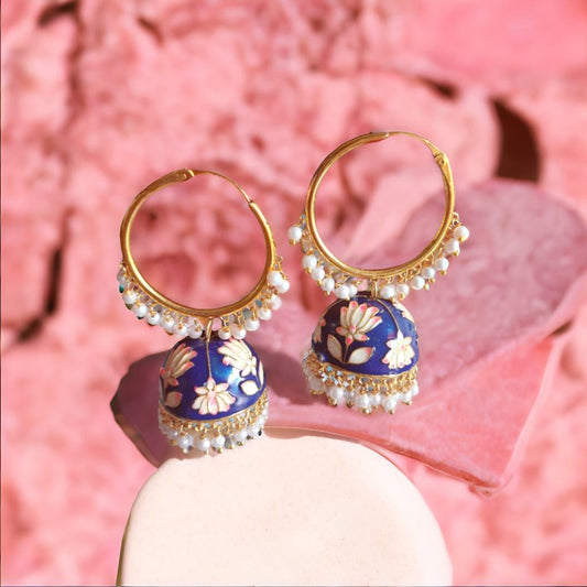 Menakari Hoop jhumkas - Royal blue