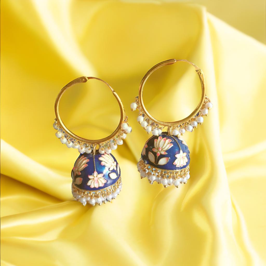 Menakari Hoop jhumkas - Royal blue